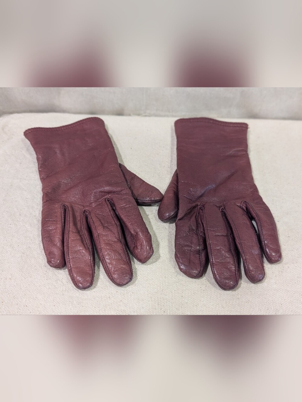Vintage Grandoe leather gloves womens size large burgandy w/ knit lining classic